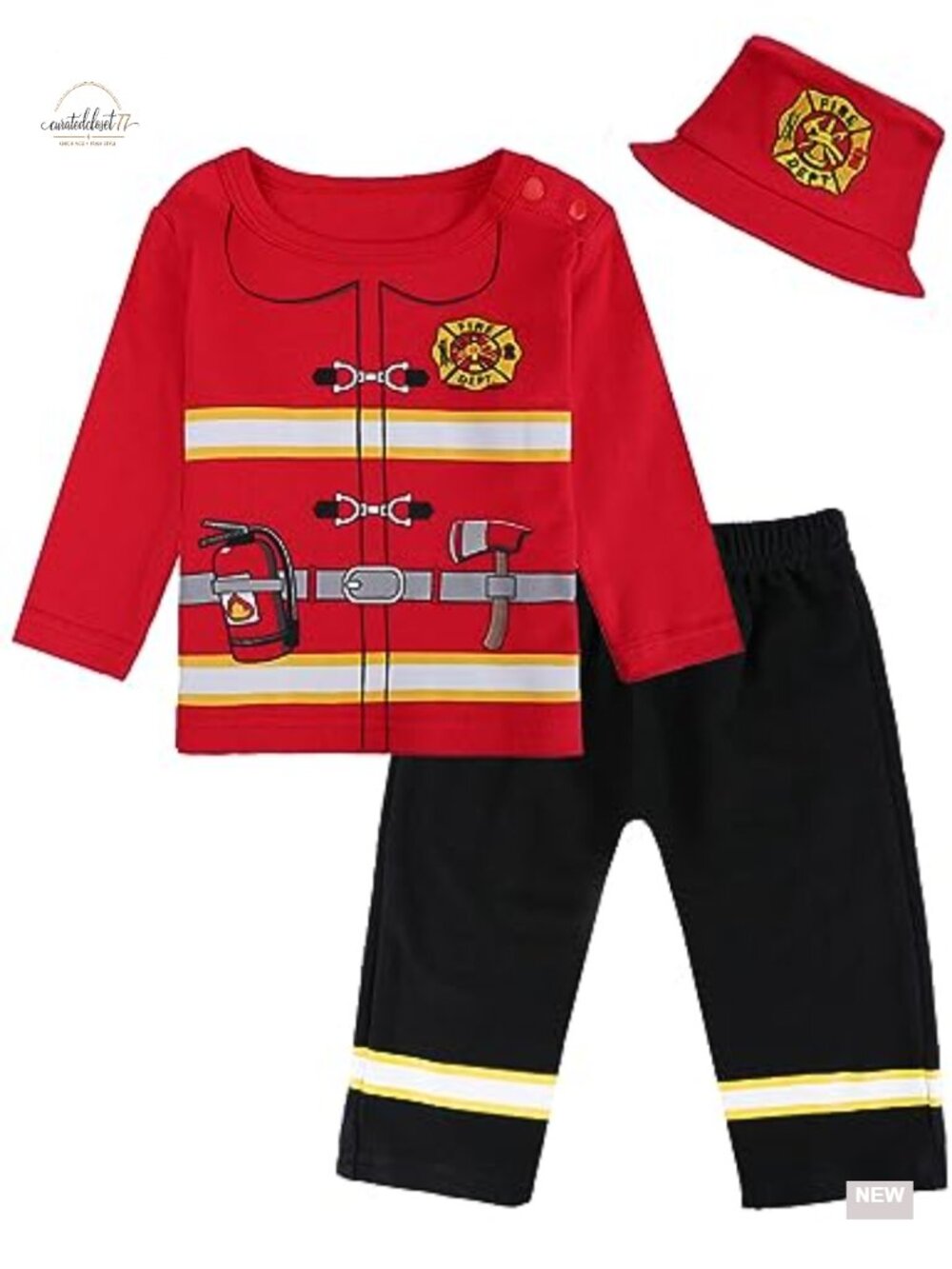 Toddler Boys Firefighter Costume 3PC Cotton Outfit Halloween